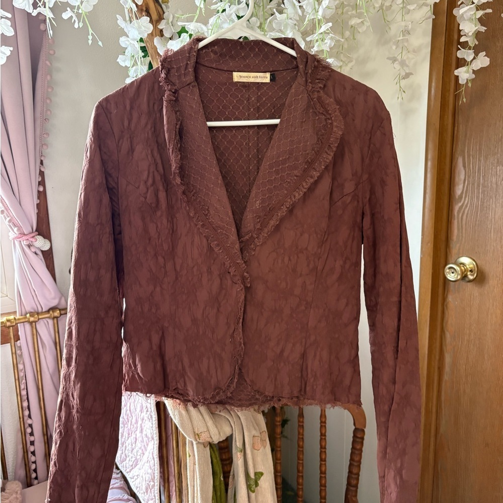 Heaven and terra Vintage Textured Lace Chocolate Brown Blazer